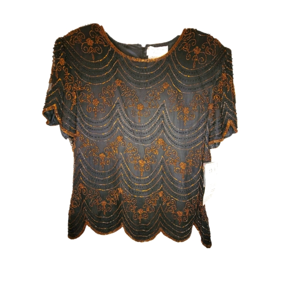 NWT Papell Boutique Evening beaded blouse